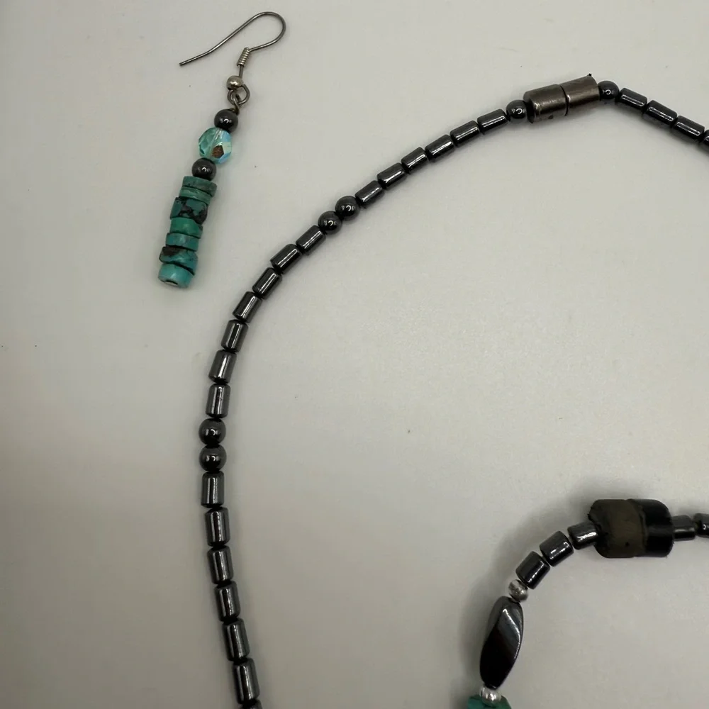 Boho Turquoise & Hematite Magnetic Beaded Jewelry Set –